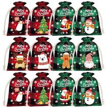 Sacos de doces, algodão xadrez, linho, cordão, Natal x12