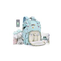 Sacos de fraldas Mochila Baby Bag para mãe pai baby girls boy, cute mult fralda fralda fralda bolsa viagem de volta pacote de volta, impermeável maternidade trocando saco baby material com porta de carregamento USB Alças grande azul