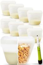 Sacos de leite materno reutilizáveis de silicone de platina Sacos de Armazenamento de Snacks, Dupla Finalidade, Conjunto de 8, com Marcador de Saco Apagável Coletor de leite materno e poupador, Bolsa de armazenamento de congelador de leite materno b