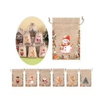 Sacos De Linho Para Doces De Natal Em Aquarela, 6 Peças, Com Cordão, Para Presentes E Decorações,