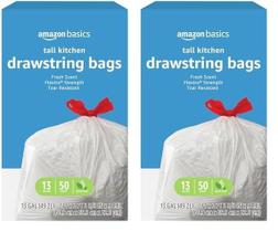 Sacos de lixo Amazon Basics Flextra Tall Kitchen 13 galões 50 quilates x2