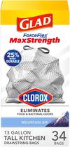 Sacos de lixo Glad ForceFlex MaxStrength com Clorox 13 galões 34 quilates