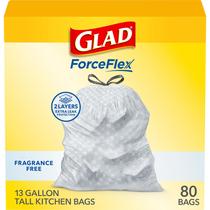Sacos de lixo Glad ForceFlex Tall Kitchen 13L 80 quilates sem perfume