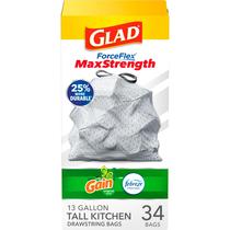 Sacos de lixo Glad ForceFlexPlus Tall Kitchen 13L, 34 unidades, cinza Sacos de lixo Glad ForceFlexPlus Tall Kitchen 13L, 34 unidades, cinza