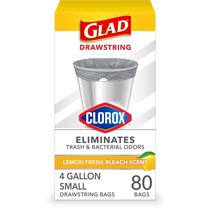 Sacos de lixo Glad Small Drawstring com Clorox 4L Lemon 80Ct