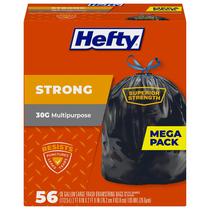 Sacos de lixo Hefty Strong 113,56L, tamanho de 30 galões, 56 sacos