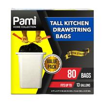 Sacos de lixo PAMI Tall 49L pacote com 80, pretos com cordão de cozinha Sacos de lixo PAMI Tall 49L pacote com 80, pretos com cordão de cozinha
