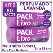 Sacos de Lixo Perfumados Lavanda Kit 2 com 80 Sacos Para Pia e Banheiro 34x38cm Neutraliza Odores