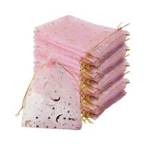 Sacos De Organza Com Estrelas E Lua Rosa 50PCS, Sacos De Presente Para Joias Com Estrela Dourada