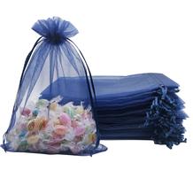Sacos de organza Jexila 100 unidades em azul marinho transparente 13 x 18 cm com cordão Sacos de organza Jexila 100 unidades em azul marinho transparente 13 x 18 cm com cordão