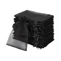 Sacos De Organza Pretos Com Cordão 50pcs Embalagem Durável Para Joias Casamento Chá De Bebê Festa