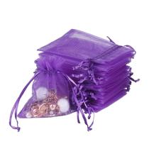 Sacos de organza YQL 8x10cm roxos com cordão 100 unidades