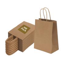 Sacos de papel Joybe, pacote 300, pequenos, marrons com alças de 6 x 8 cm