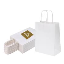 Sacos de papel Joybe, pacote com 50, pequenos, brancos com alças de 6 x 8 polegadas
