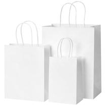Sacos de papel OUTXED brancos com alças, 100 unidades, 3 tamanhos Kraft Sacos de papel OUTXED brancos com alças, 100 unidades, 3 tamanhos Kraft
