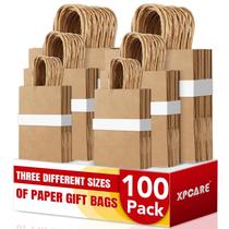 Sacos de papel pardo XPCARE 100PCS com alças, 3 tamanhos 13x8x21cm