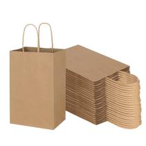 Sacos de papel Toovip, pacote com 100, pequenos Kraft marrom liso com alças Sacos de papel Toovip, pacote com 100, pequenos Kraft marrom liso com alças