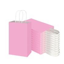 Sacos de papel Toovip, pacote com 100 unidades, Kraft rosa claro com alças, 13x8x21cm