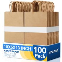 Sacos de papel XPCARE Large Brown 10x13x25cm com alças, pacote com 100