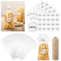 Sacos de pipoca Chivertion, 100 conjuntos com adesivos e cordéis