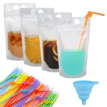 Sacos de plástico para bebidas iziusy 400-450ml com canudos e funil Sacos de plástico para bebidas iziusy 400-450ml com canudos e funil