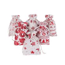 Sacos de presente: algodão, linho, metal, Natal, 24 unidades, 10 x 14 cm