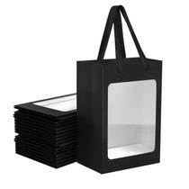 Sacos de presente BallHull Black Kraft Paper com janela transparente x12