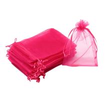 Sacos de presente Bezall, 20 x 30 cm, organza rosa, cordão, 100 unidades