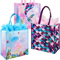 Sacos de presente BLEWINDZ Mermaid Girls, sacola infantil reutilizável, 3 unidades