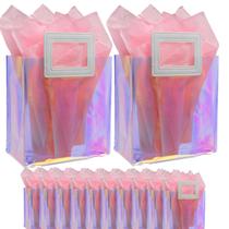Sacos de presente Caleihd Holographic Clear com papel de seda, 12 unidades