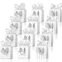 Sacos de presente, conjunto de papel metálico Tenare, 18x10x23 cm, branco, prata