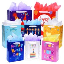 Sacos de presente de aniversário Nihuecne, pacote com 8 tamanhos variados com fita