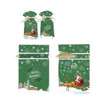 Sacos De Presente De Natal Papai Noel Verde Alce 10un. Sacos De Embalagem Com Cordão E Fita Para