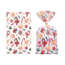 Sacos De Presente De Natal Reutilizáveis 50pcs Com Padrões De Fita Dourada, Papai Noel, Renas,