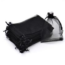 Sacos de presente de organza Bezall 50 unidades de 15 x 20 cm com cordão preto
