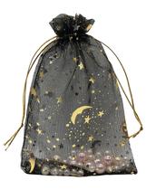 Sacos de presente de organza Jexila Moon Star Black 10x15cm 100 unidades Sacos de presente de organza Jexila Moon Star Black 10x15cm 100 unidades