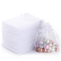 Sacos de presente de organza Mudder, pacote com 50 brindes de festa de casamento brancos