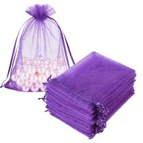 Sacos de presente de organza, pacote HRX, roxo, 13x18 cm, 100 unidades