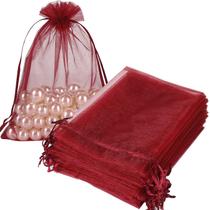 Sacos de presente de organza, pacote HRX, vermelho bordô, 13x18 cm, 100 unidades