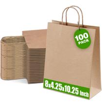 Sacos de presente de papel Ginkgo, 100 unidades com alças, 22x11x26cm, marrons