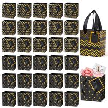 Sacos de Presente de Papel Metálico Mini GQIRIL - 50 Unidades de Sacos Pequenos com Alça e Etiqueta, Sacola para Embalagem de Joias e Perfumes para Aniversário, Natal, Casamento e Festa (Preto, 11,5 x 10 x 7 cm)