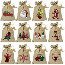 Sacos de presente de serapilheira de Natal BORAMDO, pacote com 24 unidades com cordões Sacos de presente de serapilheira de Natal BORAMDO, pacote com 24 unidades com cordões