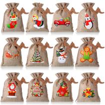 Sacos de presente de serapilheira de Natal Shappy, 24 unidades, 18 x 13 cm, cordão Sacos de presente de serapilheira de Natal Shappy, 24 unidades, 18 x 13 cm, cordão