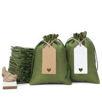 Sacos de presente de serapilheira Tapleap Green com cordão, 30 unidades, 13 x 18 cm Sacos de presente de serapilheira Tapleap Green com cordão, 30 unidades, 13 x 18 cm