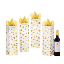 Sacos de presente de vinho SHIPKEY Gold Dot com papel de seda, pacote com 12