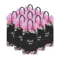 Sacos de presente DjinnGlory Thank You Black Floral com alças, 50 unidades