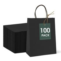 Sacos de presente GSSUSA, pacote com 100 unidades, papel preto, 20x10x25cm com alças Sacos de presente GSSUSA, pacote com 100 unidades, papel preto, 20x10x25cm com alças