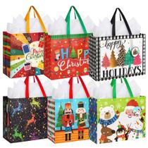 Sacos de presente HOIIOH, pacote com 12 sacolas de Natal reutilizáveis de 42x33x16cm