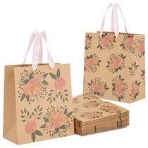 Sacos de presente Juvale Kraft Paper Floral com fita rosa, pacote com 24 Sacos de presente Juvale Kraft Paper Floral com fita rosa, pacote com 24