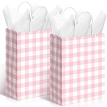 Sacos de presente Kolldenn Pink Gingham Kraft Paper 24 unidades Sacos de presente Kolldenn Pink Gingham Kraft Paper 24 unidades